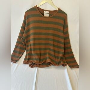 Mello Rust Red And Green Striped Crewneck Sweater Women’s large/Nwt